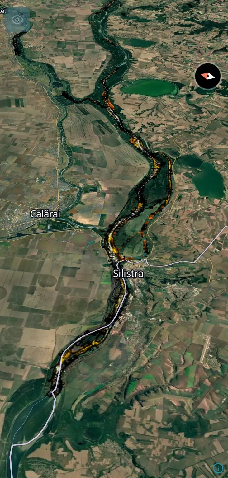 Hartă de adâncime Dunărea: Călărași–Cernavodă