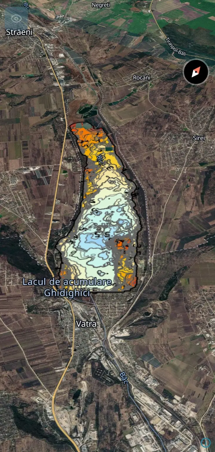 Hartă de adâncime Lacul de acumulare Ghidighici